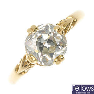 An early 20th century 18ct gold diamond single-stone ring. 
