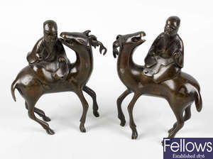 Two Chinese bronze figural censers