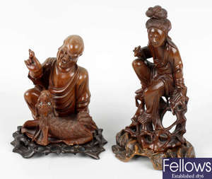 Two Oriental carved rootwood figures