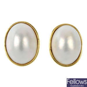 A pair of mabe pearl ear studs.
