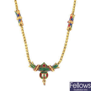 A mid 19th century gold and enamel Holbeinesque necklace, circa 1870.