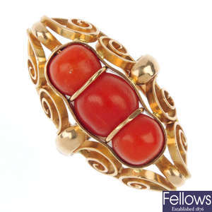 An early 20th century Austrian gold coral dress ring.