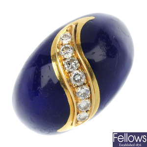 An enamel and diamond dress ring.