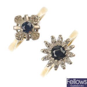 Two sapphire and diamond floral cluster rings.