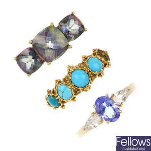 A selection of six gem-set dress rings.