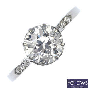 An early 20th century platinum diamond single-stone ring.
