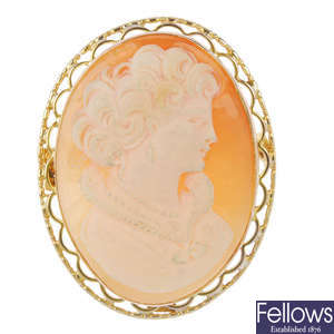 A selection of three shell cameo brooches.