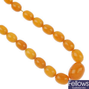 A natural opaque amber bead necklace.