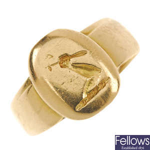 A late Victorian 18ct gold signet ring, circa 1890.