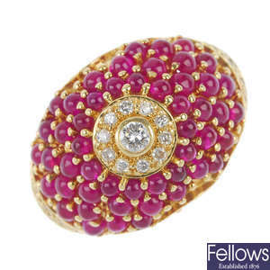A diamond and ruby dress ring.