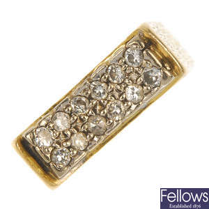 A mid 20th century 18ct gold diamond dress ring. 