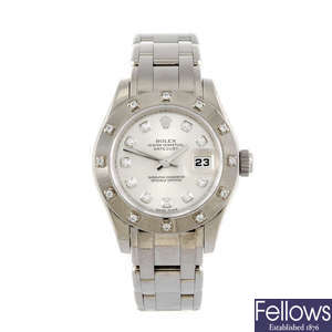 ROLEX - a lady's Oyster Perpetual Datejust Pearlmaster bracelet watch. 