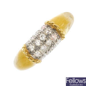 An 18ct gold enamel and diamond ring.