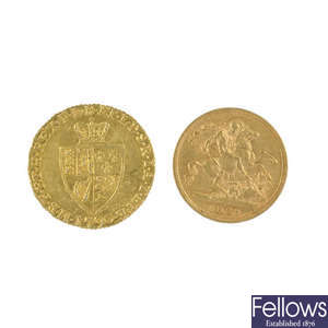 A half sovereign and a coin.