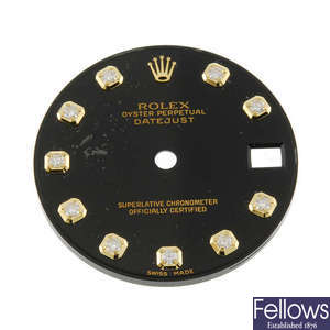 ROLEX - a black dial with diamond dot hour markers for a Datejust.