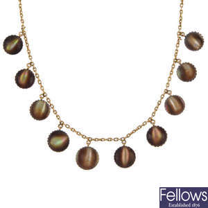 An early 20th century 9ct gold mother-of-pearl necklace. 