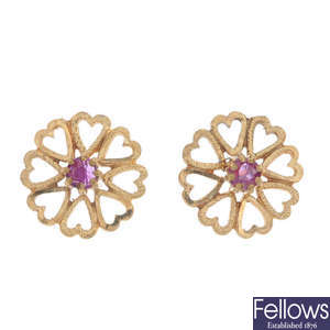 A selection of 9ct gold gem-set ear studs. 