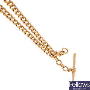 A 9ct rose gold curb link Albert chain.