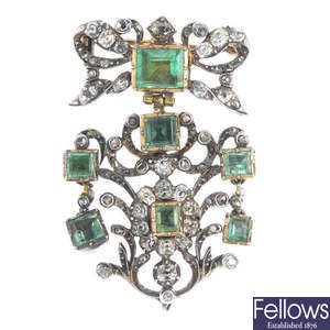 A mid 19th century emerald and diamond brooch.