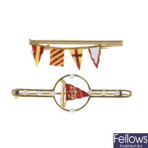 Two early to mid 20th century enamel naval flag brooches.