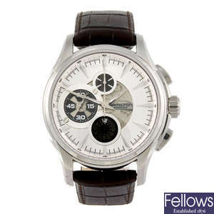 HAMILTON - a gentleman's Jazzmaster Open Secret chronograph wrist watch.