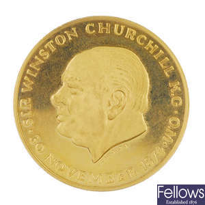Sir Winston Churchill, 90th birthday 1964, gold medal by Christopher Ironside.