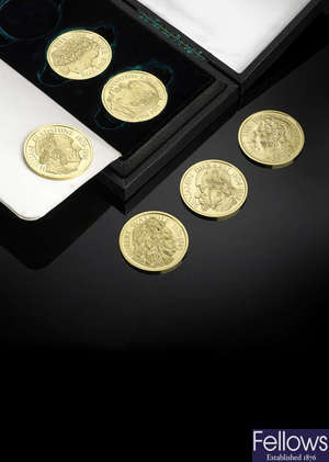A cased set of 6 gold medals by Gerald Benney and Stuart Devlin.