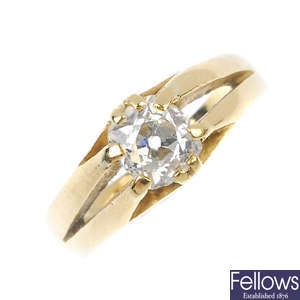 An early 20th century 18ct gold diamond single-stone ring.