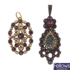 A selection of garnet and red paste jewellery.