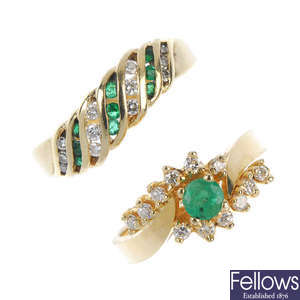 A selection of emerald and diamond jewellery. 