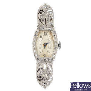  A lady's early 20th century platinum diamond manual wind cocktail watch. 