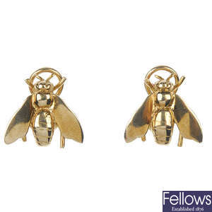 A pair of 9ct gold fly earrings.