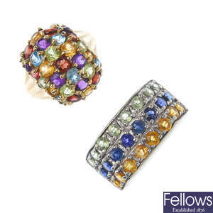 Two multi-gem dress rings.