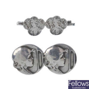 Two Edwardian silver composite brooches, by Kate Harris for William Hutton and Walker & Hall.