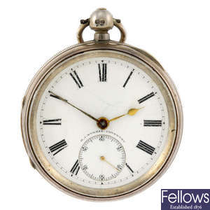A silver open face pocket watch by H.J Norris.