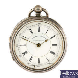 A silver open face centre seconds pocket watch by M.Shaffer.