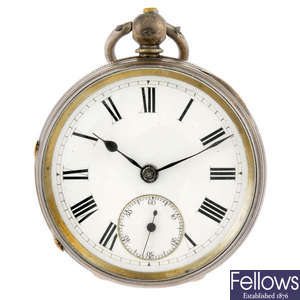 A silver open face pocket watch by Adam Burdess with another silver pocket watch.