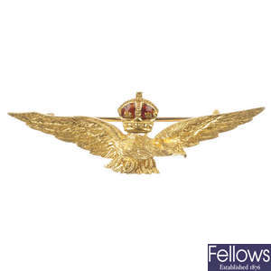 An early 20th century 15ct gold enamel RAF brooch.