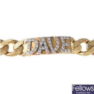 A 9ct gold diamond identity bracelet.