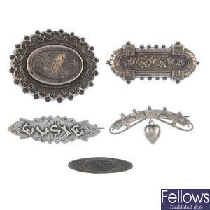 A selection of five late Victorian silver brooches