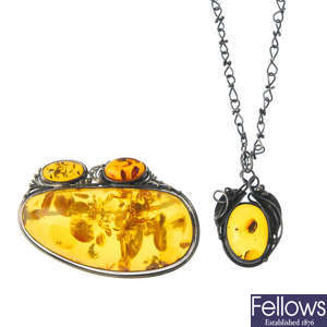 A selection of amber jewellery.