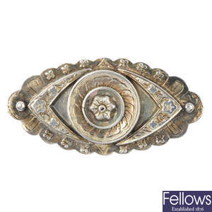 Eleven items of late 19th century silver brooches.