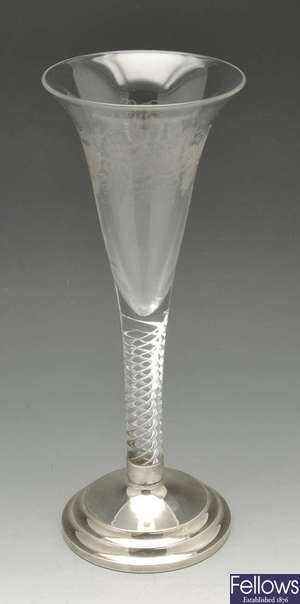 A modern silver mounted glass vase, etc.