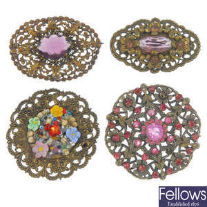 A selection of costume jewellery brooches, to include Czech style brooches.