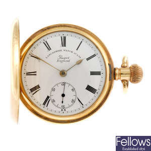 A rolled gold full hunter pocket watch together with two other bracelet watches. 