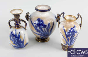 Three Royal Doulton twin handled isis vases
