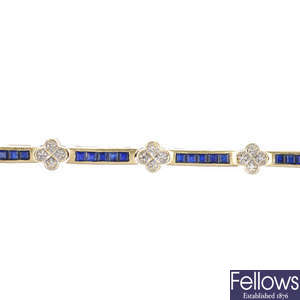 An 18ct gold diamond and sapphire bracelet.