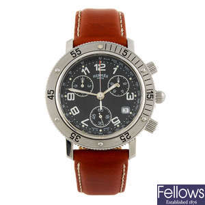 HERMES - a gentleman's stainless steel Clipper chronograph wrist watch.