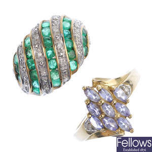 A selection of three 9ct gold diamond and gem-set rings. 