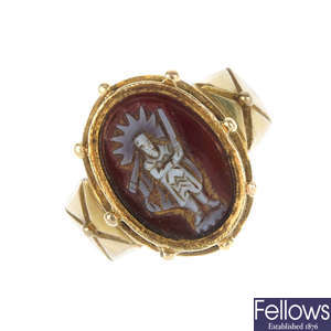 A hardstone cameo ring.